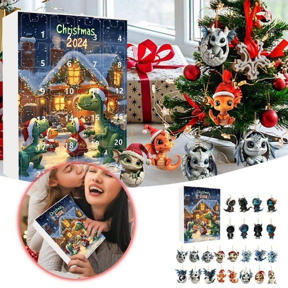 Christmas 2024 Holiday Advent Calendar Countdown Set with Cute Dinosaur Design for Festive Seasonal Celebration