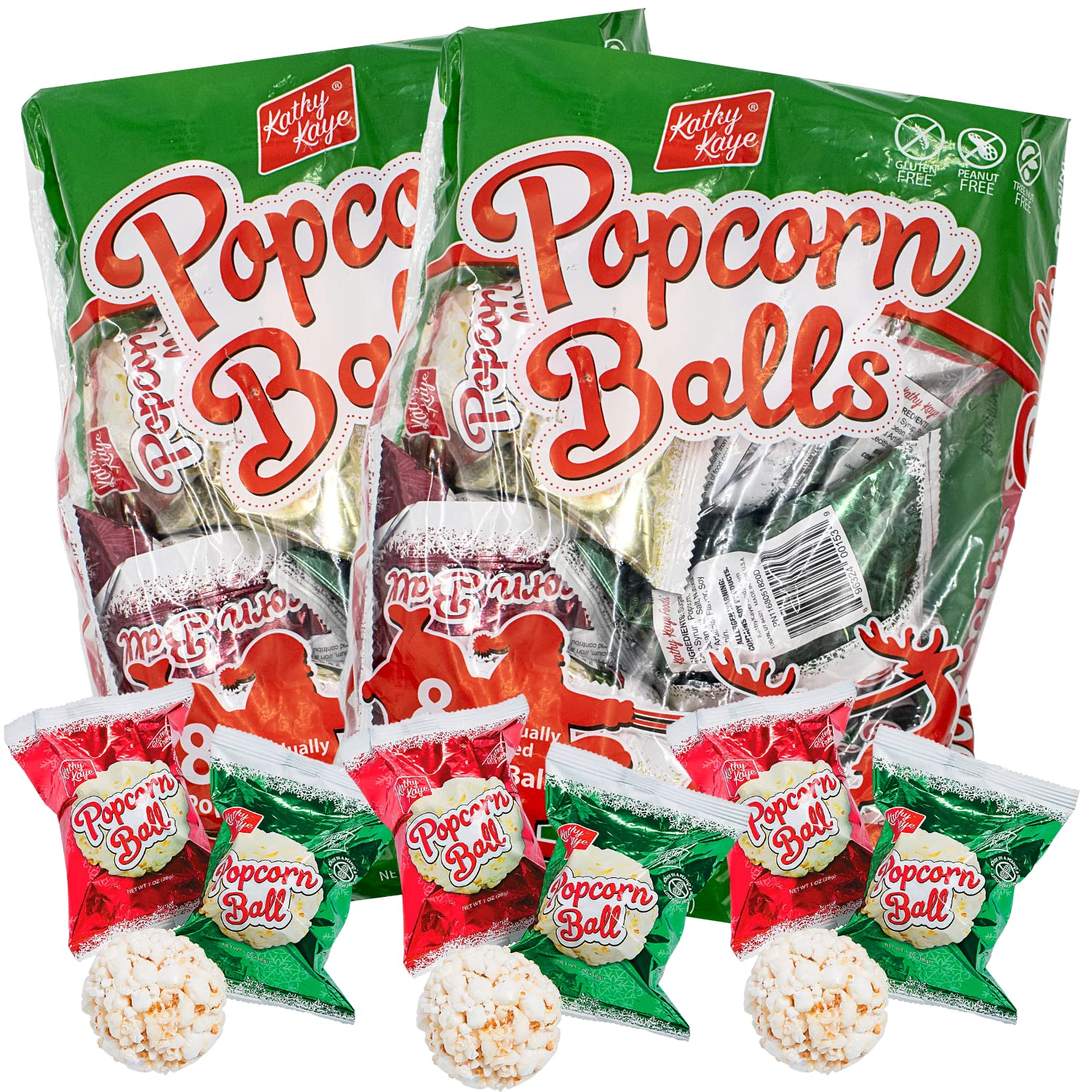 Christmas 2024 Popcorn Balls AIF4 Individually Wrapped, Classic Holiday