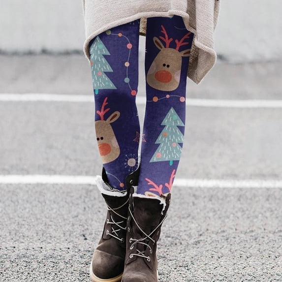 Christmas 2024 Women's Cartoon Printed Leggings Yoga Pants Polyester Leggings Girls Pantaloons Work from Home Clothes Women Comfortable Work Pants Women Cute Women Tops Leggings for Women 3x plus Size