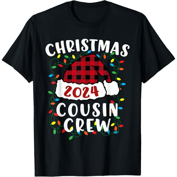 Christmas 2025 Cousin Crew Xmas Lights Santa Hat Pajamas T-Shirt