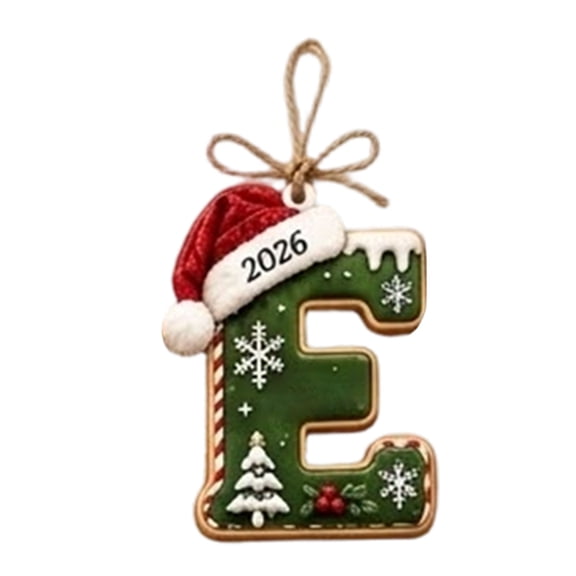 Christmas 2026 Acrylic Letter Pendant Ornament with Santa Hat, Initial Letter Hanging Ornament for Tree, Mantel, Wreaths, Holiday Decor Gift Idea (white)