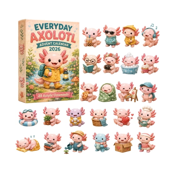 Christmas 2026 Everyday Axolotl 24 Days Advent Countdown Calendar, Lovely Daily Activity Themed Axolotl Acrylic Pendant Ornaments, Holiday Surprise Gift for Axolotl Enthusiasts