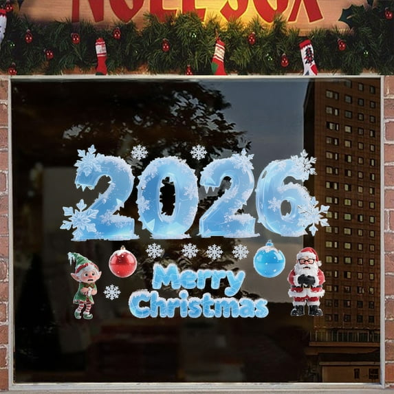 Christmas 2026 Window Clings – Removable Glass Stickers for Windows & Doors – No-Glue Reusable Holiday Decals – Bells & Snowflake Window Decorations for Shopping Malls, Homes & Offices