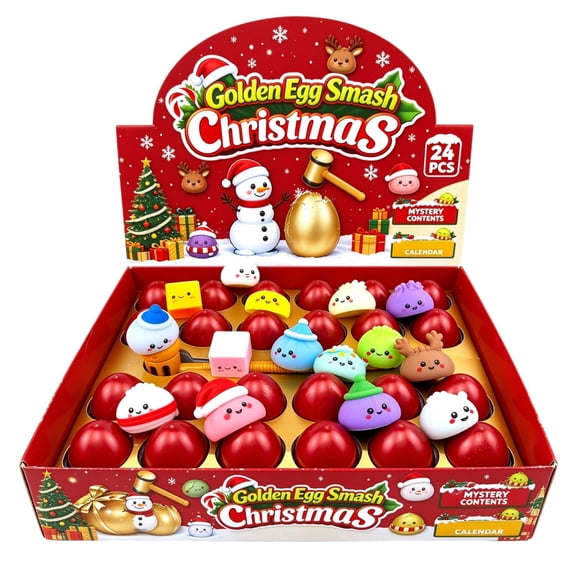 Christmas 24-Day Adevent Calendars Red Egg Smash Surprise Squishy Dumplings Toys with Mallet for Holiday Countdown Party Favors Gift Giving Stocking Stuffers