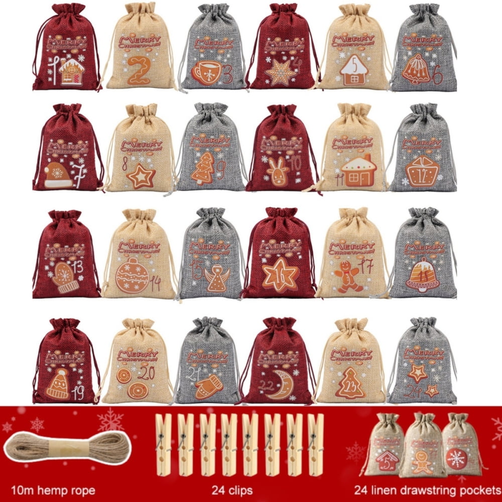 Christmas 24 Days Advent Calendar Bags Xmas Countdown Numbers 24 Pieces ...