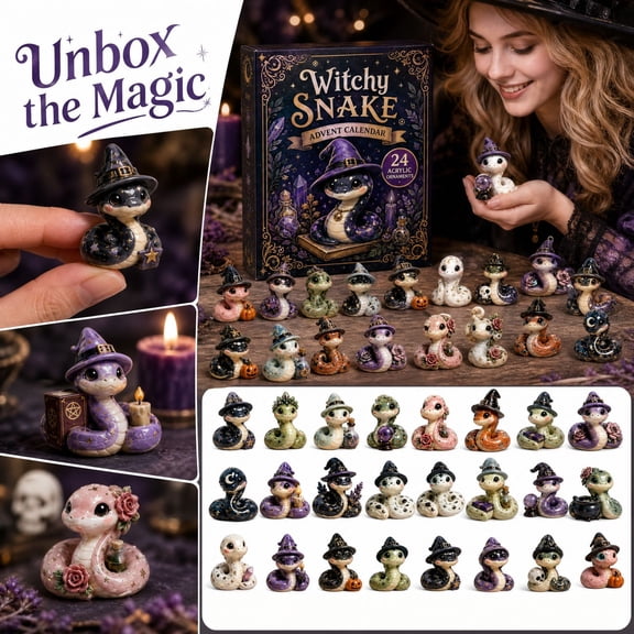 Christmas 24 Days Advent Calendar Blind Box Acrylic Ornaments Witchy Snake Cute Reptile Magic Charm