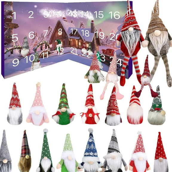 Christmas 24 Days Advent Calendar with Collectible Gnome Dolls Christmas Gnome Countdown Calendar Holiday Decor  Gift