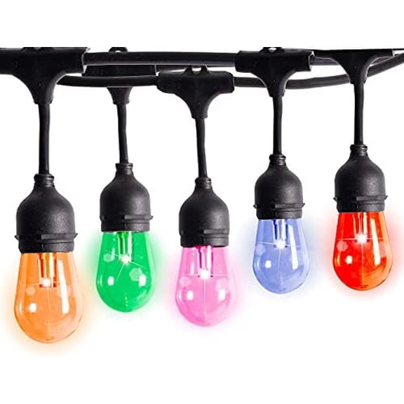 Christmas 24-FT Remote Control Outdoor Color Changing RGB Waterproof LED String Lights -12 Hanging Sockets - Decorative Accent Light for Garden, , Porch, Backyard, Yard, Cafe, Party