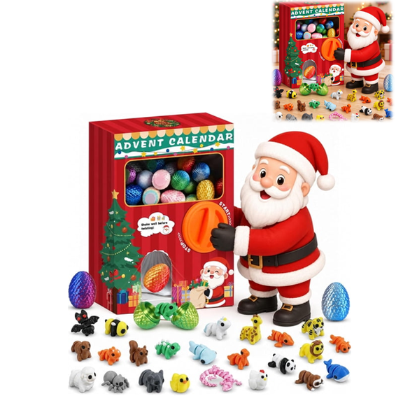 Christmas 24 Surprise Eggs Advent Calendar, 2026 3D Printed Animals Capsule Vending Machine Toy, Refillable Reusable Interactive Countdown Playset, Collectible Animal Figures Set