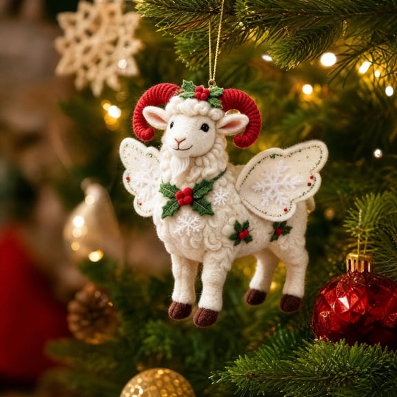 Christmas 2D Acrylic Sheep Ornament, Goats Hanging Sign with Gold Cord and Clear Printed Pattern, Christmas Tree Decor for Holiday Home Party and Gift Giving
