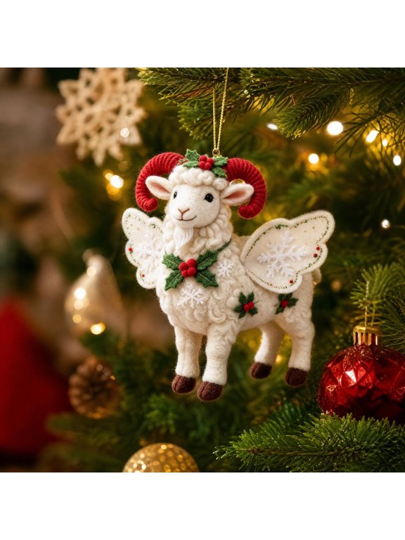 Christmas 2D Acrylic Sheep Ornament, Goats Hanging Sign with Gold Cord and Clear Printed Pattern, Christmas Tree Decor for Holiday Home Party and Gift Giving