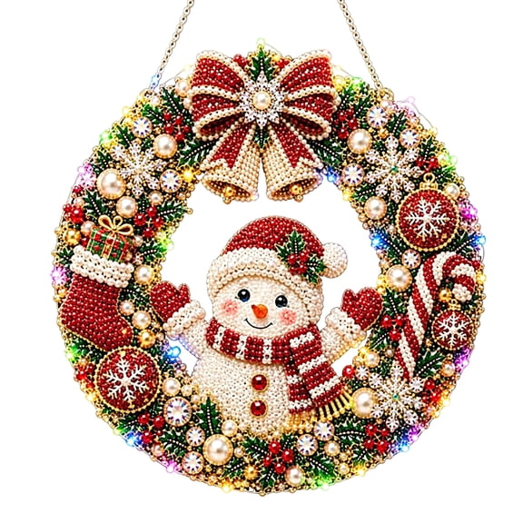 Christmas 2D Craft Kit Holiday Pearl Art with LED Lights, Christmas Diamond Painting, Holiday Craft Activity for Adults Kids with Light String and Canvas _##A