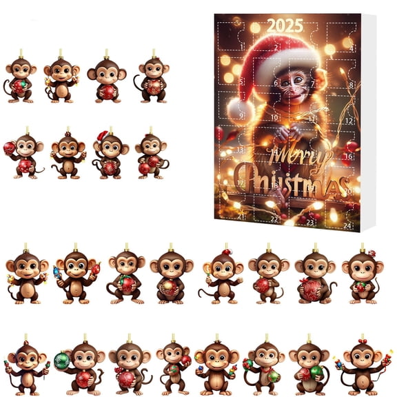 Christmas 2D Flat Monkey Print Pendant Halloween Cute Cartoon Monkey 2D Acrylic Countdown Calendar AI Christmas Tree Pendant 2D Acrylic Halloween Monkey Elemen Kids Visual Timer Timer Workout Clock