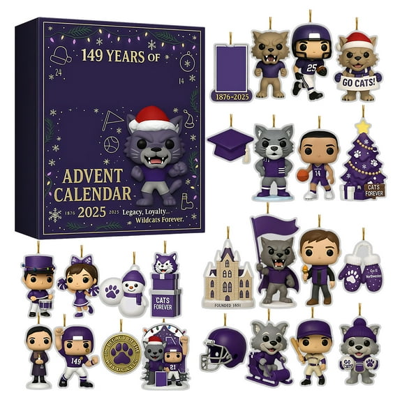 Christmas 2D Northwestern Wildcats Advent Calendar Mystery Collectible Toy Set Daily Surprises Xmas Tree Ornaments Funny Decorations New Year Holiday Party Decor
