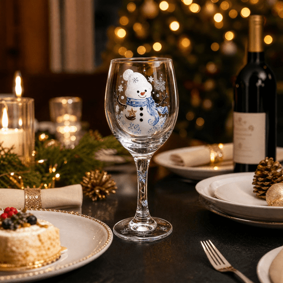 Christmas 2D Wine Glass Collection Gift Box Set, 6‑Style Holiday Themed Wine Goblet, Transparent Festive Glassware for Cocktail Wine Family Holiday Occasions E