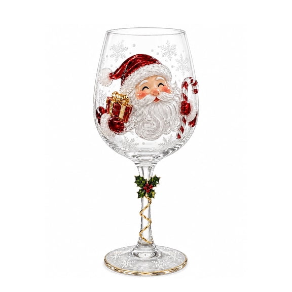 Christmas 2D Wine Glass Collection Gift Box Set, Raised Holiday Goblet , Festive Glassware for Wine, Cocktails, Holiday Party & Table Decor