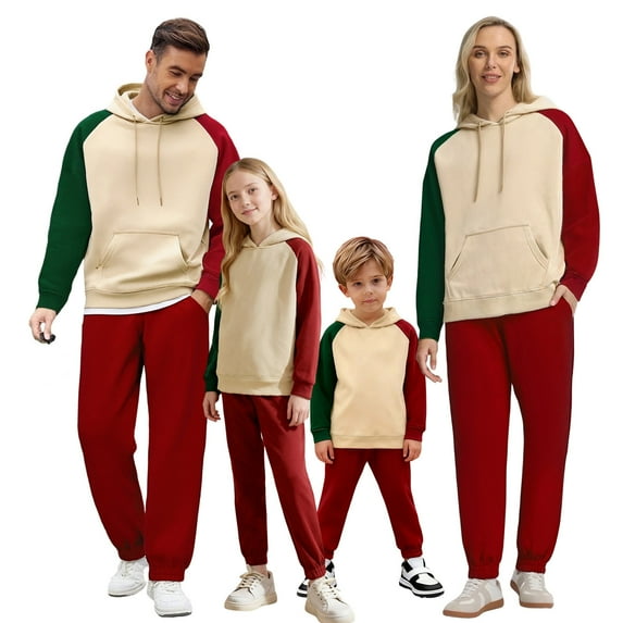 Christmas 2PC Sweatsuit for Men Long Sleeve Crewneck Print Hoodie Elastic Waist Cuffed Joggers Family Matching Set with Pockets Multicolor-dad M