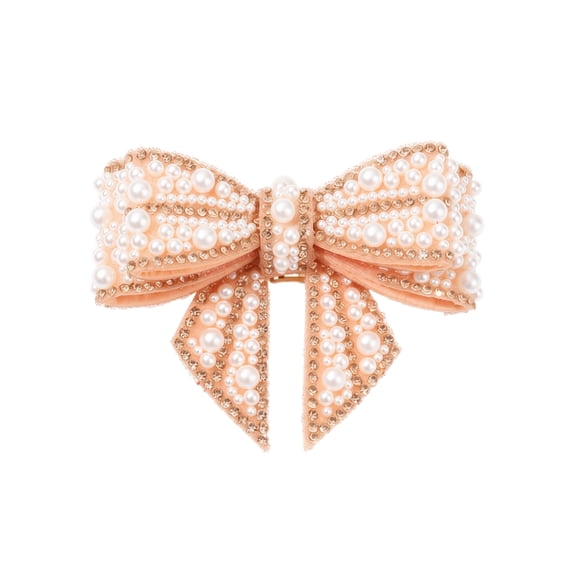 Christmas 2Pc Pearl Bow Decorations with 3D Crystal Beading, Elegant Hanging Ornaments for Tree Mantel Door Party, Festive Holiday Accent with 2 Count