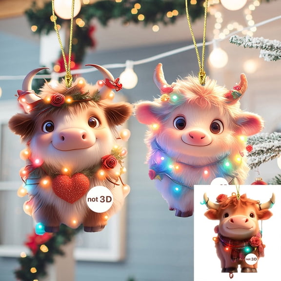 Christmas 2d Acrylic Animal Shape Pendant - Rose Calf 3Pcs, 2d Acrylic Car Pendant, Backpack Decorations, Personalized Keychain Pendant, Christmas Tree Hanging Pendant, 2024 Christmas Gifts for Kids