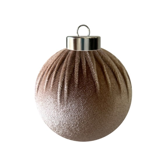 Christmas 3.15 in Brown Taupe Ribbed Fabric Ball Ornament, Textured Bauble with Silver Hanging Loop for Christmas Tree, Holiday Home Decor and Gifts