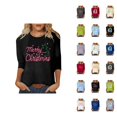 thumbnail image 1 of Christmas 3/4 Sleeve Shirts for Women 2025 Festive Crewneck Funny Cute Snowman Graphic Tees, 1 of 1