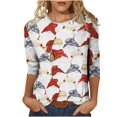 thumbnail image 1 of Christmas 3/4 Sleeve Shirts for Women Christmas Snowman Print Top Cute Santa Print Shirt Round Neck Holiday Shirt Tops Women Sweaters Cheap, 1 of 5