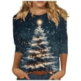 thumbnail image 1 of Christmas 3/4 Sleeve T Shirts for Women Plus Size T Shirt Crew Neck Casual Tops Fashion Printed Round Neck Tops, 1 of 5