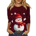 thumbnail image 1 of Christmas 3/4 Sleeve Tops for Women Plus Size Round Neck Shirts Glitter Xmas Tree Printed Holiday Pullover Top Merry Christmas Party Trendy Half Sleeve Shirts, 1 of 5