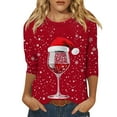 thumbnail image 1 of Christmas 3/4 Sleeve Tops for Women Crew Neck Shirts Plus Size Snowflake Printed Holiday Pullover Top Merry Christmas Party Trendy Half Sleeve Tunics, 1 of 5