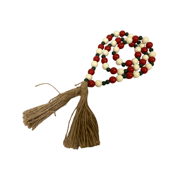Christmas 3.94 Ft. Beaded Wooden Garland Holiday Decoration with Tassel; Red, Green and Ivory Color Combo