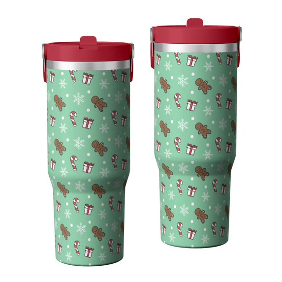 Christmas 30oz Handheld Travel Tumbler with Handle – Double Wall Stainless Steel Insulated Cup, Flip Straw Lid, Leak-Proof & BPA-Free for Hot and Cold Drinks – Durable Coffee & Juice Mug Black