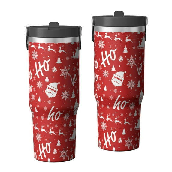 Christmas 30oz Handheld Travel Tumbler with Handle – Double Wall Stainless Steel Insulated Cup, Flip Straw Lid, Leak-Proof & BPA-Free for Hot and Cold Drinks – Durable Coffee & Juice Mug Black