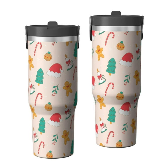 Christmas 30oz Handheld Travel Tumbler with Handle – Double Wall Stainless Steel Insulated Cup, Flip Straw Lid, Leak-Proof & BPA-Free for Hot and Cold Drinks – Durable Coffee & Juice Mug Black