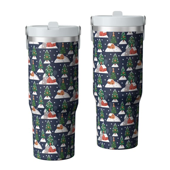 Christmas 30oz Handheld Travel Tumbler with Handle – Double Wall Stainless Steel Insulated Cup, Flip Straw Lid, Leak-Proof & BPA-Free for Hot and Cold Drinks – Durable Coffee & Juice Mug Black