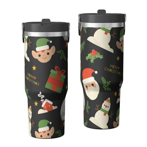 Christmas 30oz Handheld Travel Tumbler with Handle – Double Wall Stainless Steel Insulated Cup, Flip Straw Lid, Leak-Proof & BPA-Free for Hot and Cold Drinks – Durable Coffee & Juice Mug Black