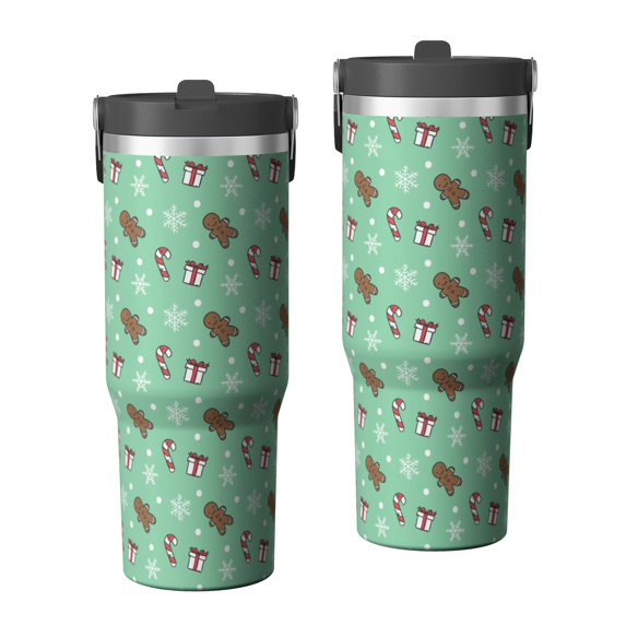 Christmas 30oz Handheld Travel Tumbler with Handle – Double Wall Stainless Steel Insulated Cup, Flip Straw Lid, Leak-Proof & BPA-Free for Hot and Cold Drinks – Durable Coffee & Juice Mug Black
