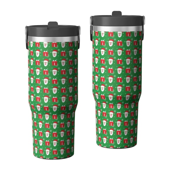 Christmas 30oz Handheld Travel Tumbler with Handle – Double Wall Stainless Steel Insulated Cup, Flip Straw Lid, Leak-Proof & BPA-Free for Hot and Cold Drinks – Durable Coffee & Juice Mug Black