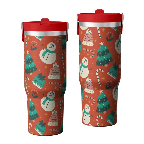 Christmas 30oz Handheld Travel Tumbler with Handle – Double Wall Stainless Steel Insulated Cup, Flip Straw Lid, Leak-Proof & BPA-Free for Hot and Cold Drinks – Durable Coffee & Juice Mug Black
