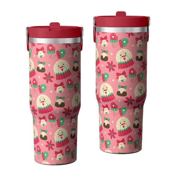 Christmas 30oz Handheld Travel Tumbler with Handle – Double Wall Stainless Steel Insulated Cup, Flip Straw Lid, Leak-Proof & BPA-Free for Hot and Cold Drinks – Durable Coffee & Juice Mug Black