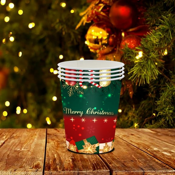 Christmas 32PCs Disposable Paper Cups, Decorative Merry Christmas Paper Cups for Winter Christmas Holiday Party Supplies