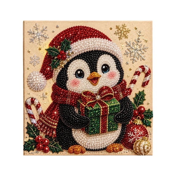 Christmas 3D Beaded Art Kit Magic Pearl Painting Festive Craft for Home Mantel Wall Holiday Decor Penguin