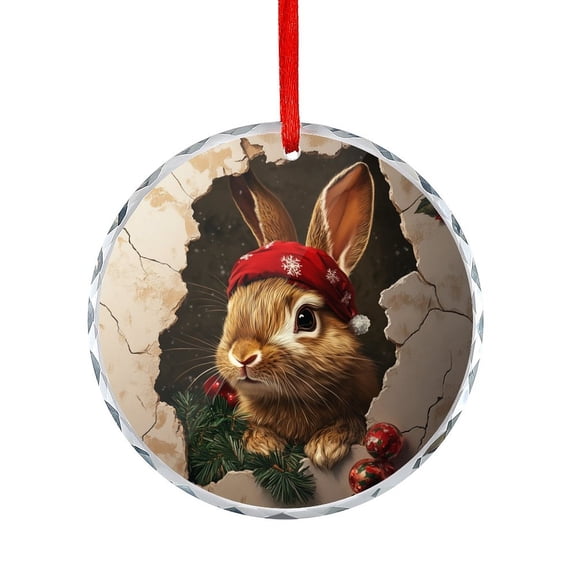 Christmas 3D Break Through Rabbit Glass Christmas Ornament Xmas Holiday Decor Christmas Glass Decoration Holiday Home Decor