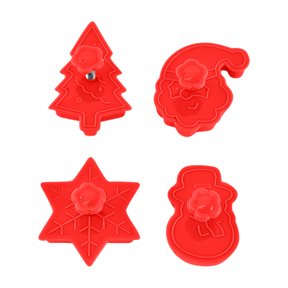 Christmas 3D Cookie Cutter Set 4 Pack Santa Winter Figure Tree Shape for Fondant Chocolate DIY Baking Holiday Party Handmade Tool Set