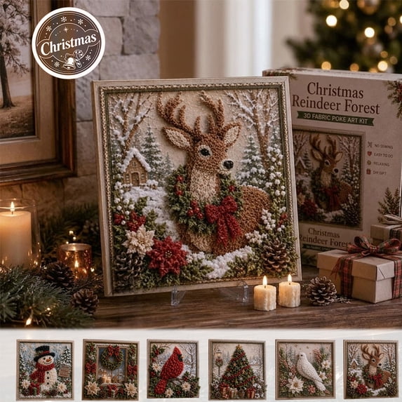 Christmas 3D Fabric Poke Art Kit, DIY Festive Punch Needle Painting Set, Relaxing Handcraft Supplies, Beginner Friendly Xmas Artwork, Handmade Picture Decorations, Christmas Birthday Gift