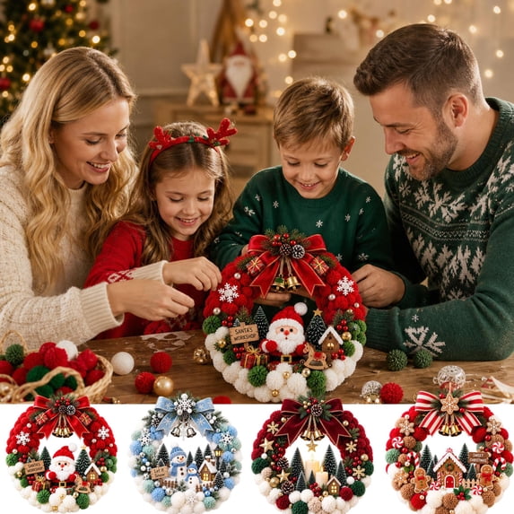 Christmas 3D Fabric Poke Wreath DIY Kit - 9.8" Christmas Wreath DIY Kit for Adults, Christmas Decorations for Indoor Home, Gift for Craft Lovers (Santa)