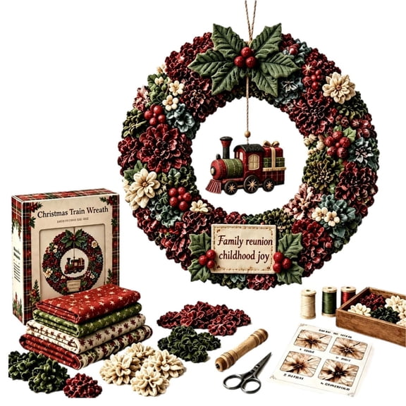 Christmas 3D Fabric Poke Wreath DIY Kit, Christmas Wreath DIY Kit for Adults Teens, Christmas Decorations Indoor, Beginner-Friendly Holiday Wreath Making Kit & Door Decor (Train)