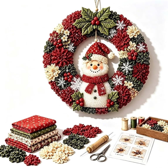 Christmas 3D Fabric Poke Wreath DIY Kit, Christmas Wreath DIY Kit for Adults Teens, Christmas Decorations Gift (Bell)