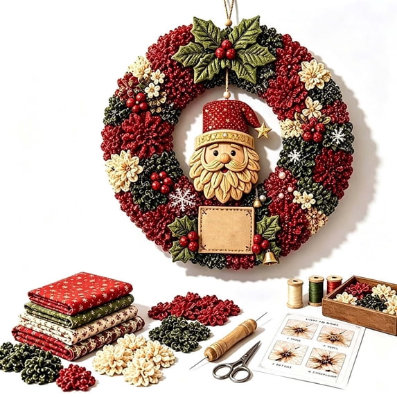 Christmas 3D Fabric Poke Wreath DIY Kit, Christmas Wreath DIY Kit for Adults Teens, Christmas Decorations Gift (Bell)