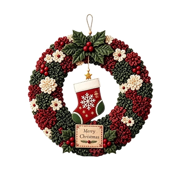 Christmas 3D Fabric Poke Wreath DIY Kit, Christmas Wreath DIY Kit for Adults Teens, Christmas Decorations Gift (Stocking)