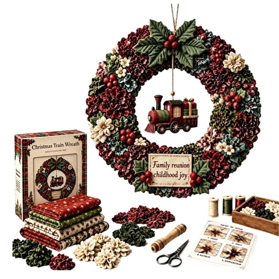 Christmas 3D Fabric Poke Wreath DIY Kit, Christmas Wreath DIY Kit for Adults Teens, Christmas Decorations Gift (Train)